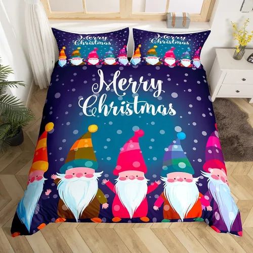 Vista 28 de Erosebridal Juego de ropa de cama de Navidad escandinavos gnomos de Papá Noel, funda de edredón de Papá Noel nevando para niños y niñas, funda
