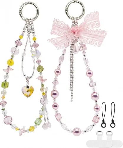 Vista 18 de Correa de muñeca para teléfono con cuentas de perlas, pulsera de teléfono desmontable con lengüeta de sujeción, pulsera universal con cuentas