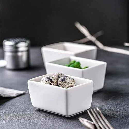 Vista 4 de Sizikato Tazón de la bolsa de té del sostenedor del paquete del azúcar de la porcelana blanca pura, 5 onzas