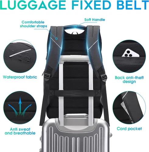 Vista 7 de Mochila de viaje BANGE, mochila antirrobo para laptop, compatible con portátiles de 15.6 pulgadas, Negro, Mediana, Computadora portátil