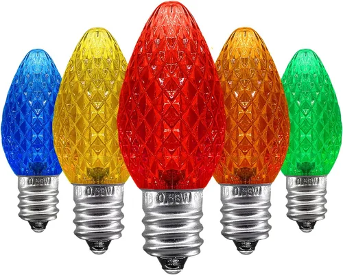Vista 15 de Caja de 25 bombillas LED C7 de repuesto con certificación UL, 2 LED SMD en cada bombilla C7 regulable para tira de luces al aire libre, totalmente
