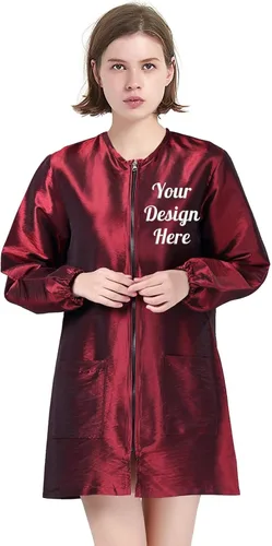 Vista 8 de TOPTIE Personalizado Bordado Satén Manga Larga Salón Smock Unisex Peluquero Peluquero Capa Chaqueta Mascota Aseo Ropa de Trabajo