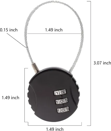 Vista 5 de Candado de combinación de 3 dígitos de 3 dígitos para gimnasio, impermeable, para exteriores, mini cuerda de alambre para cremalleras, mochilas