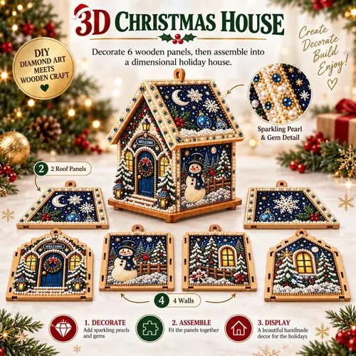 Vista 2 de Wakczshy 3D Christmas House Diamond Painting Art Kit for Adults，#1