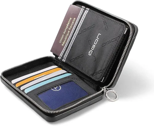 Vista 2 de ÖGON -DESIGNS- Cartera acolchada de aluminio para pasaporte de gran capacidad, tamaño de pasaporte, organizador de embrague, cartera de bloqueo RFID