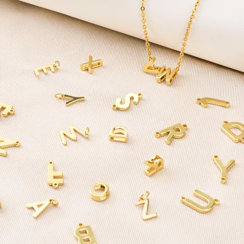 Vista 3 de 26 dijes de letras del alfabeto A-Z rellenas de oro de 18 quilates para hacer joyas, dije con inicial del alfabeto A-Z, colgantes con purpurina