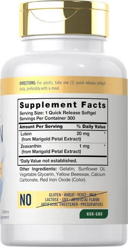 Vista 2 de Carlyle Luteína y zeaxantina 20 mg 300 cápsulas blandas Vitaminas para la salud ocular Suplemento sin OMG y sin gluten
