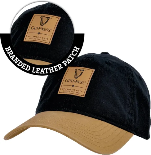 Vista 3 de Guinness Gorra de béisbol negra y caramelo con parche de cuero