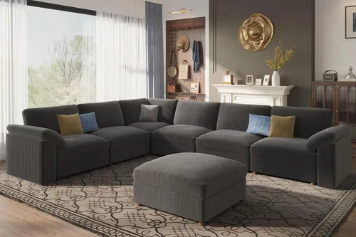 Vista 41 de EASE MOOSE Sofá modular verde seccional de gran tamaño en forma de L Pana verde