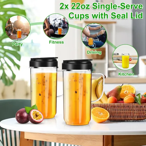 Vista 6 de Paquete de 2 tazas mezcladoras Magic Bullet de 22 onzas con tapa abatible para llevar, taza de repuesto con asa, compatible con tazas y tazas Magic