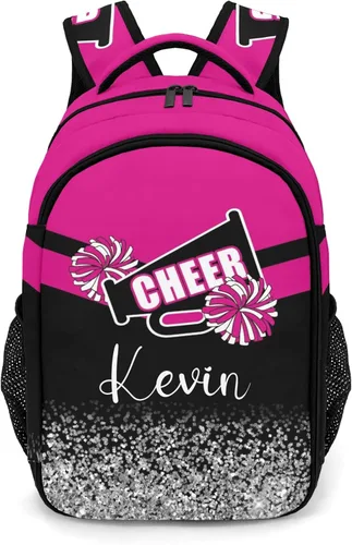 Vista 10 de XOZOTY Mochila de animadora púrpura claro personalizada con nombre para hombres y mujeres, bolso de hombro para computadora portátil, bolsa