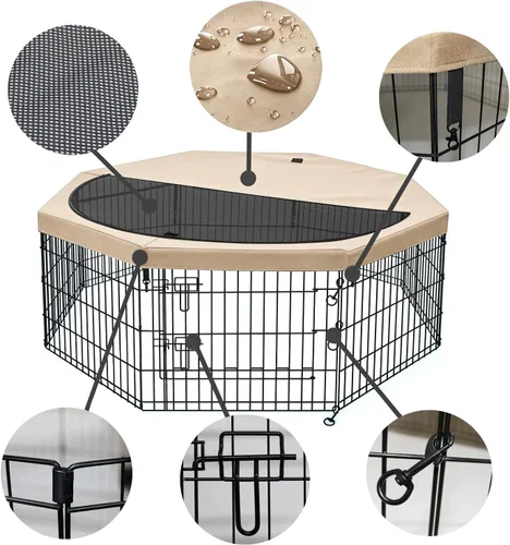 Vista 14 de PETIME - Corral plegable de metal para ejercicio de perros/Parque de juegos para cachorros con 8 paneles para interior/exterior, valla de patio