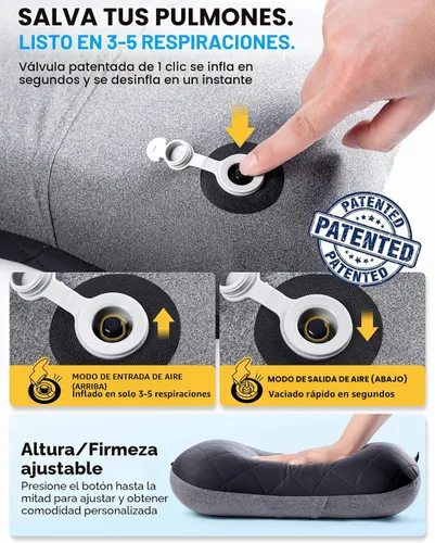 Vista 7 de Hikenture Almohada de camping con funda extraíble, almohada inflable Negro