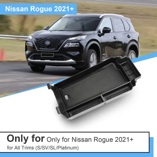 Vista 2 de Organizador de reposabrazos 2021-2024 2025 para Nissan Rogue (S/SV/SL/Platinum/Rock Creek), organizador de consola central de plástico ABS y goma