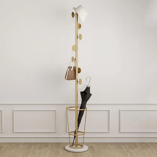 Vista 8 de Soporte de metal para paraguas con perchero, soporte para paraguas para entrada con base de mármol, perchero con soporte para paraguas, perchero