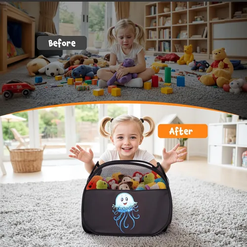 Vista 6 de YOHOOLYO Cesta de Almacenamiento de Juguetes de 95L Caja Cofre para Niños Bebés Niños Pequeños, Organizador de Juguetes de Malla Grande Plegable