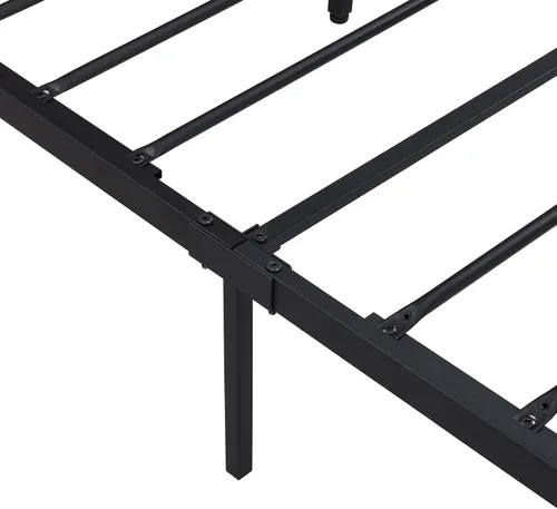 Vista 8 de Marco de cama de plataforma de metal resistente de 14 pulgadas con cabecero y estribo de madera, plataforma de metal, gran almacenamiento debajo
