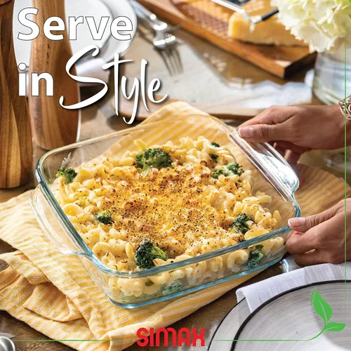 Vista 4 de Simax Plato asador de vidrio, sartén cuadrada grande para hornear y cocinar, utensilios de cocina aptos para horno y lavavajillas, cacerola de 1.5