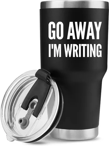 Vista 9 de Panvola Go Away, I'm Writing - Vaso aislado al vacío para escritor, regalo sarcástico, divertido, escritor, novelista, poeta, guionista, periodista