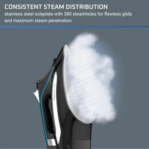 Vista 11 de Rowenta, Plancha de vapor de acero inoxidable Smart Temp para ropa, 380 agujeros de microvapor, planchado de 1725 vatios, apagado automático