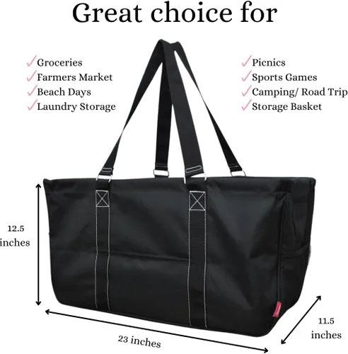 Vista 252 de NGIL Bolsa de comestibles reutilizable extra grande plegable de gran tamaño para comestibles, almacenamiento, picnic, playa, Estampado