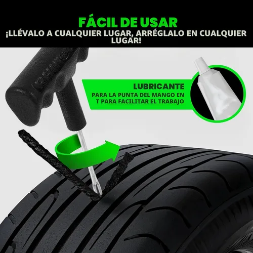 Vista 5 de Kit de reparación de neumáticos compacto Rhino USA (14 piezas) – Juego de tapones resistentes con lubricante incluido para arreglar pinchazos