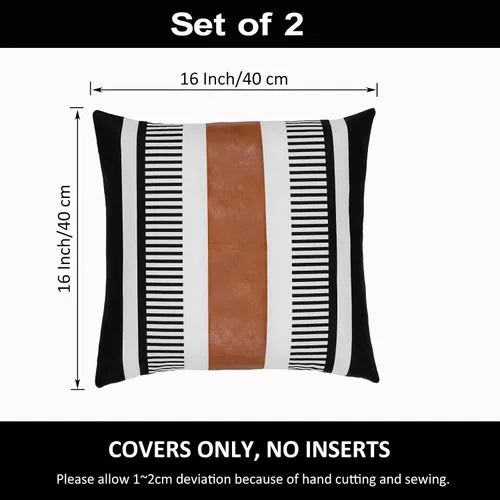 Vista 3 de Juego de 2 fundas de almohada bohemias a rayas de 16 x 16 pulgadas, fundas de almohada de cuero modernas para sofá, cama, decoración de granja