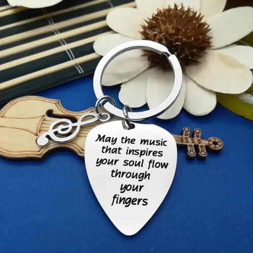 Vista 5 de Llavero de púa de guitarra inspirador, regalo para guitarristas, músicos, amantes de la música, regalo para profesores de música, regalo
