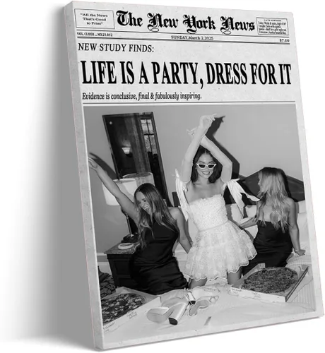 Vista 22 de Arte de revista de periódicos feministas: impresión en lienzo en blanco y negro para decoración de dormitorio Y2K, pared de carrito de bar