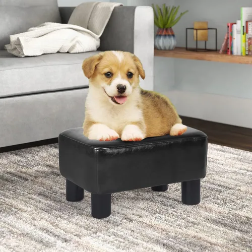 Vista 6 de Adeco Reposapiés pequeño, otomano rectangular, reposapiés acolchado, asiento extra para mascotas, para sala de estar, entrada, oficina (negro)