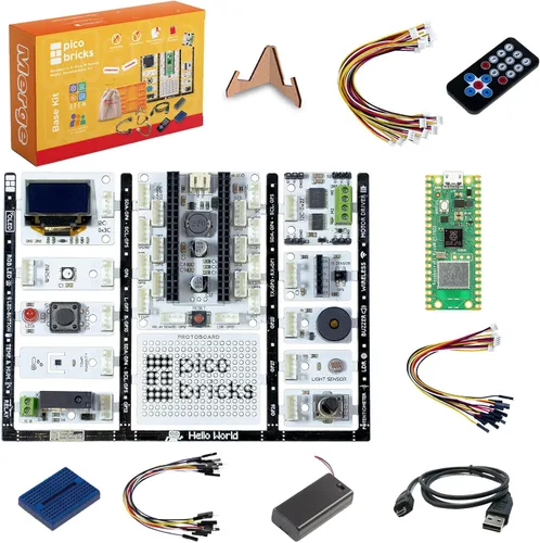Vista 9 de PicoBricks Raspberry Pi Pico W Kit de inicio con 12 sensores desmontables y extensa guía de aprendizaje, kit de codificación de bricolaje, Raspberry