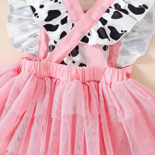 Vista 7 de Ropa de verano para bebé recién nacida, manga con volantes, vestido de tul para princesa, cumpleaños, disfraz de vaca occidental