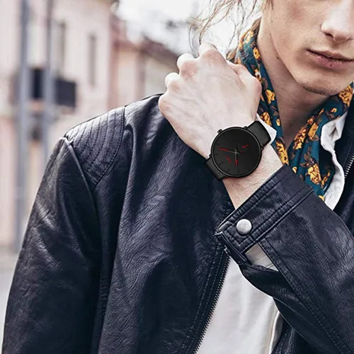 Vista 6 de Reloj de pulsera para hombre, minimalista, ultrafino, impermeable, elegante, elegante, de lujo, de cuarzo, analógico