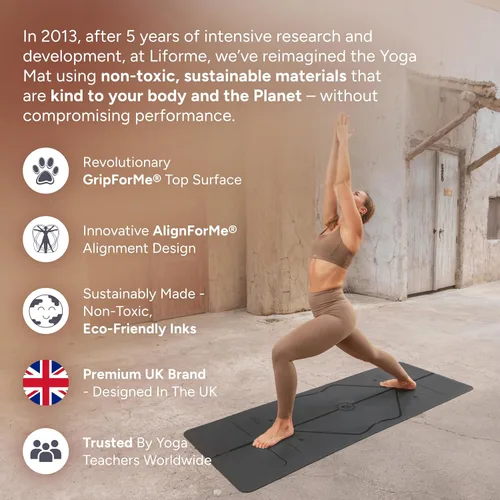 Vista 5 de Liforme Esterilla de yoga original – Bolsa de yoga gratuita incluida – Sistema de alineación patentado, agarre guerrero, antideslizante, ecológico