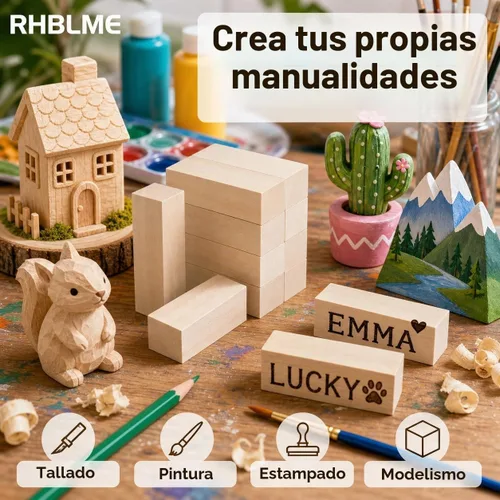 Vista 6 de RHBLME 40 bloques de tallado de tilo, bloques de madera sin terminar de 4 x 1 x 1 pulgada para tallar, cubos de madera maciza suave para tallar