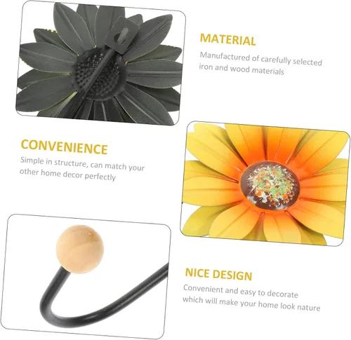 Vista 5 de Gancho colgante en forma de flor, gancho de pared de girasol para decoración del hogar, arte de pared de hierro decorativo para baño, dormitorio