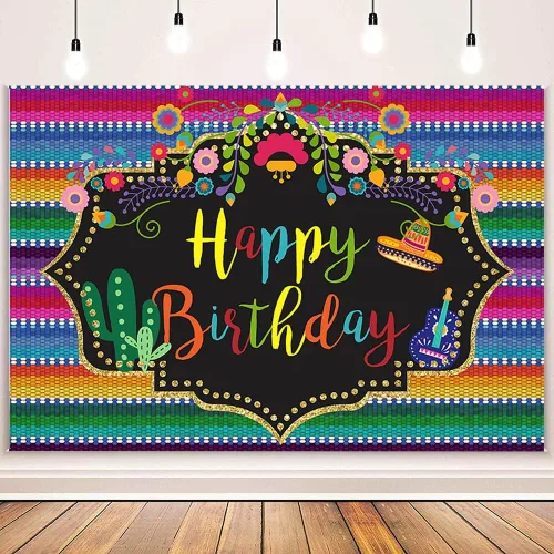 Vista 2 de AIBIIN Telón de fondo de fiesta mexicana para fiesta de cumpleaños mexicano, decoración de fiesta temática mexicana, cartel de decoración de fiesta