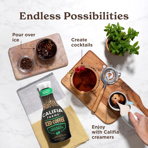 Vista 4 de Califia Farms - Café helado original negro puro, 48 onzas, café frío preparado, sin lácteos, a base de plantas, vegano, sin gluten, sin OMG, café