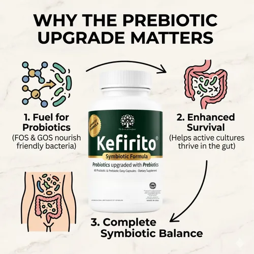 Vista 9 de Kefirito Daily Symbiotic Formula – Suplemento diario probiótico + prebiótico, 60 cápsulas – Absorción equilibrada de nutrientes y apoyo de comodidad