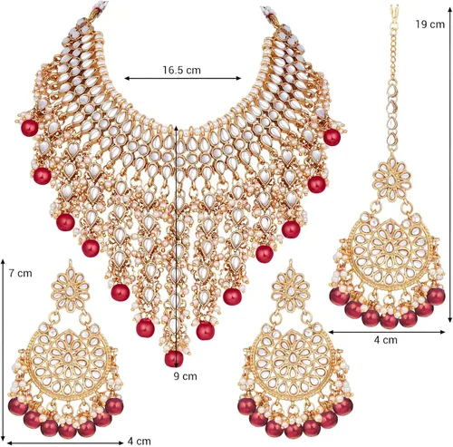 Vista 7 de Aheli Elegant Indian Wedding Wear Faux Kundan Studded Choker Necklace with Maang Tikka Set Ethnic Fashion Jewelry for Women
