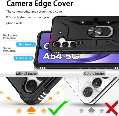 Vista 2 de Miimall Funda resistente para Samsung Galaxy A54 0.18 oz, cuerpo completo, soporte de anillo giratorio, protección a prueba de caídas de grado