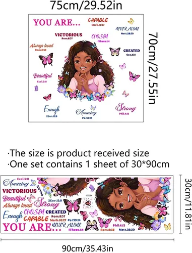 Vista 5 de Calcomanía de pared inspiradora de niña negra, sacinora con frases motivacionales, vinilo extraíble para mujeres afro, niños, guardería, dormitorio