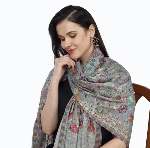 Vista 6 de PASHWRAP Kalamkari Wrap pintado a mano en Cachemira, chal grande de lujo para mujer
