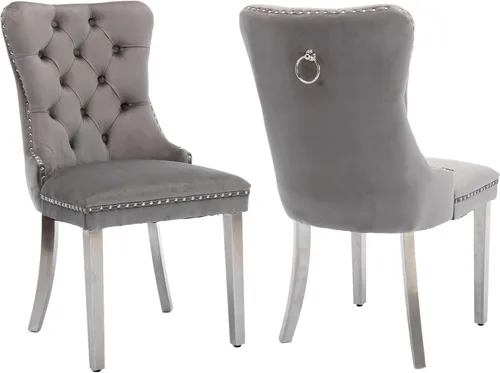 Vista 42 de Juego de 2 Sillas de Comedor Modernas de Mediados de Siglo, Tapizadas en Terciopelo Beige con Respaldo Acolchado, Sillas de Cocina y Comedor, Patas