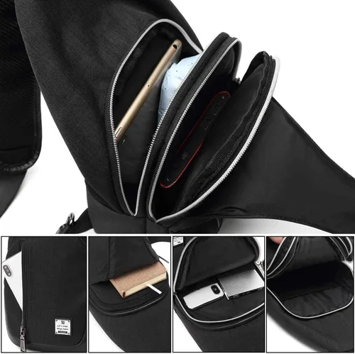 Vista 6 de Bolso bandolera pequeño con mochila cruzada sobre el hombro para hombres y mujeres de viaje al aire libre bolso ligero con bandolera en el pecho