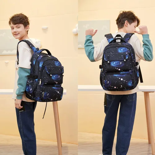 Vista 2 de Mochila escolar con estampado de galaxia para niños, mochila de escuela media primaria