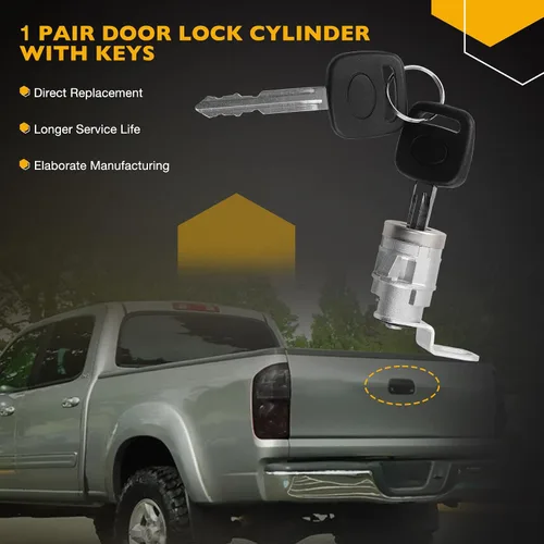 Vista 4 de Gledewen Manija de pestillo para portón trasero con cilindro de cerradura y 2 llaves, compatible con Toyota Tundra 2000-2006, reemplaza # 80867