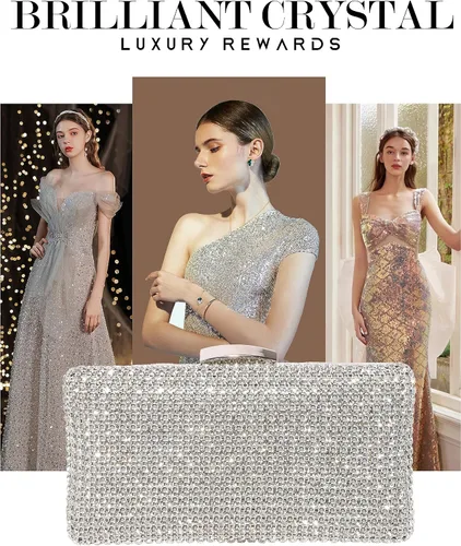 Vista 6 de Bolso de mano de cristal plateado para mujer, bolso de noche con purpurina para boda, cena, fiesta, baile de graduación, cóctel