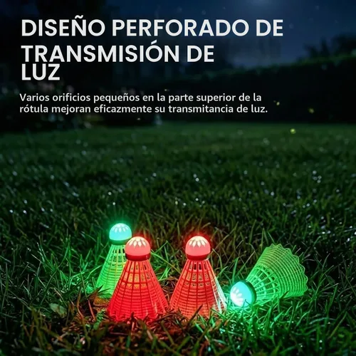 Vista 2 de Glow in The Dark Badminton Birdies,LED Badminton Shuttlecocks for Family Backyards Practice,4/5/6 PCS Nylon/Goose Feather Long Lasting Light Up