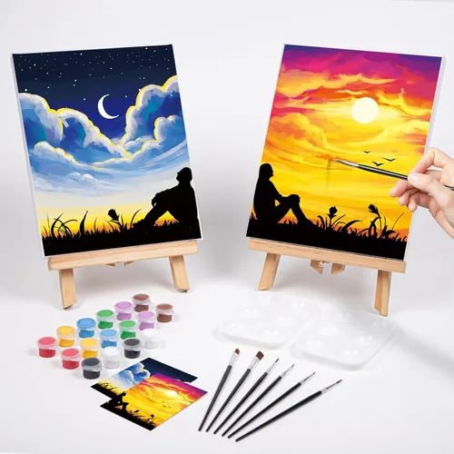 Vista 2 de Nuberlic Paquete de 2 Lienzos Predibujados de 8x10 pulgadas para Pintar para Adultos Kit de Pintar y Beber para Noche de Cita de Parejas Adultas